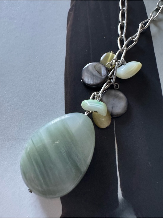 Jewelry - Green Stone Pendant Necklace with Mixed Shell Charms
